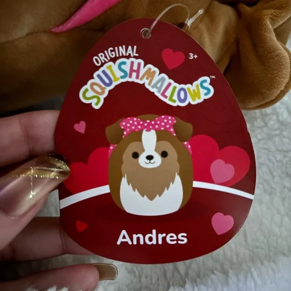 Squishmallow Andres the Sheltie Dog Valentine Pink Bandana 11” NWT Squishmallows - Picture 5 of 7